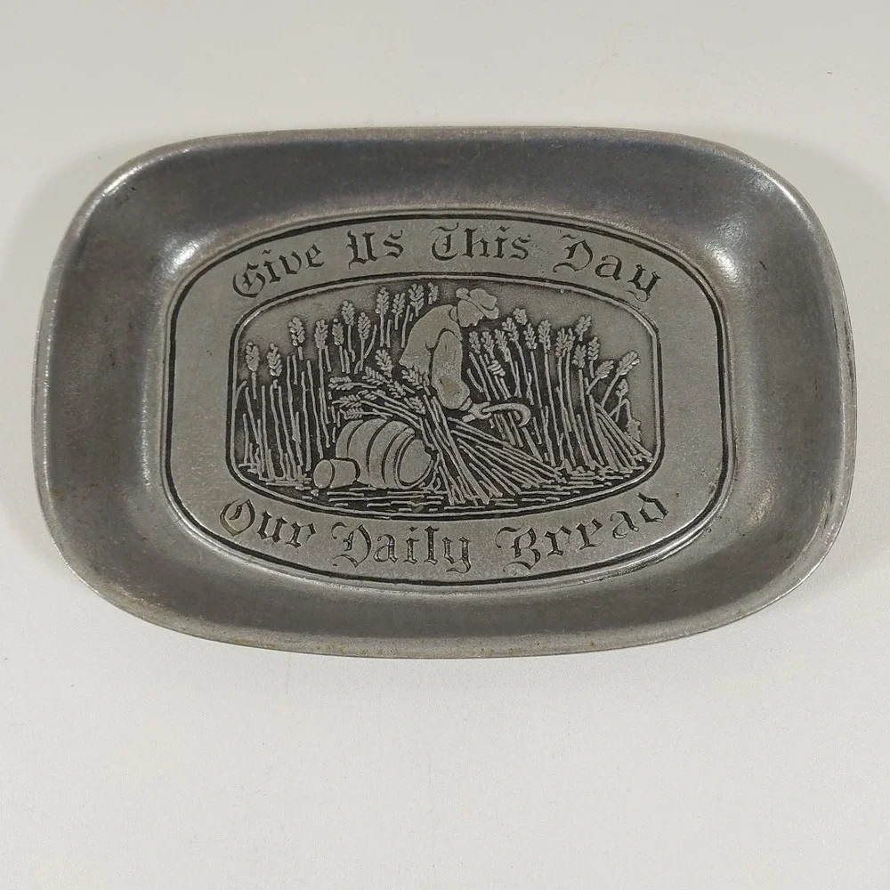 Vintage Wilton Pewter Give Us This Day‎ Our Daily Bread Tray The Lord Prayer USA